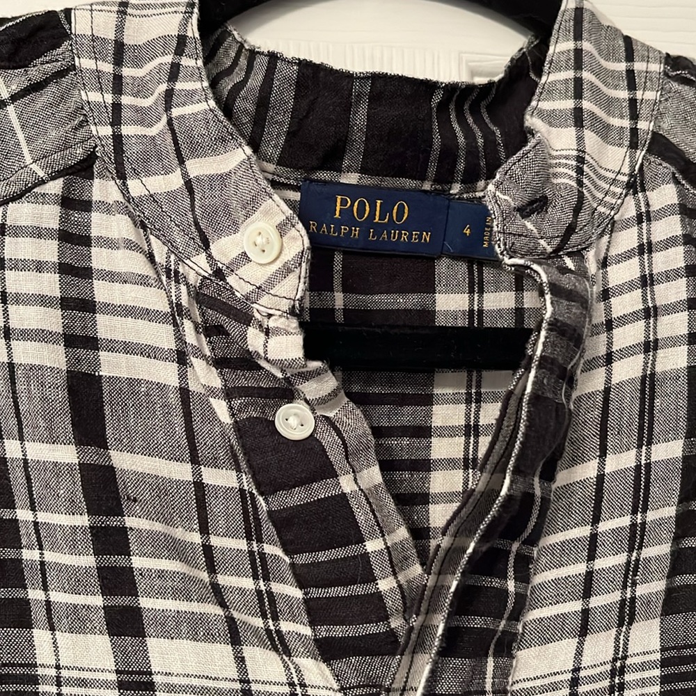 Ralph Lauren Cici Blouson-Sleeve Plaid Linen Popover - Picture 6 of 9